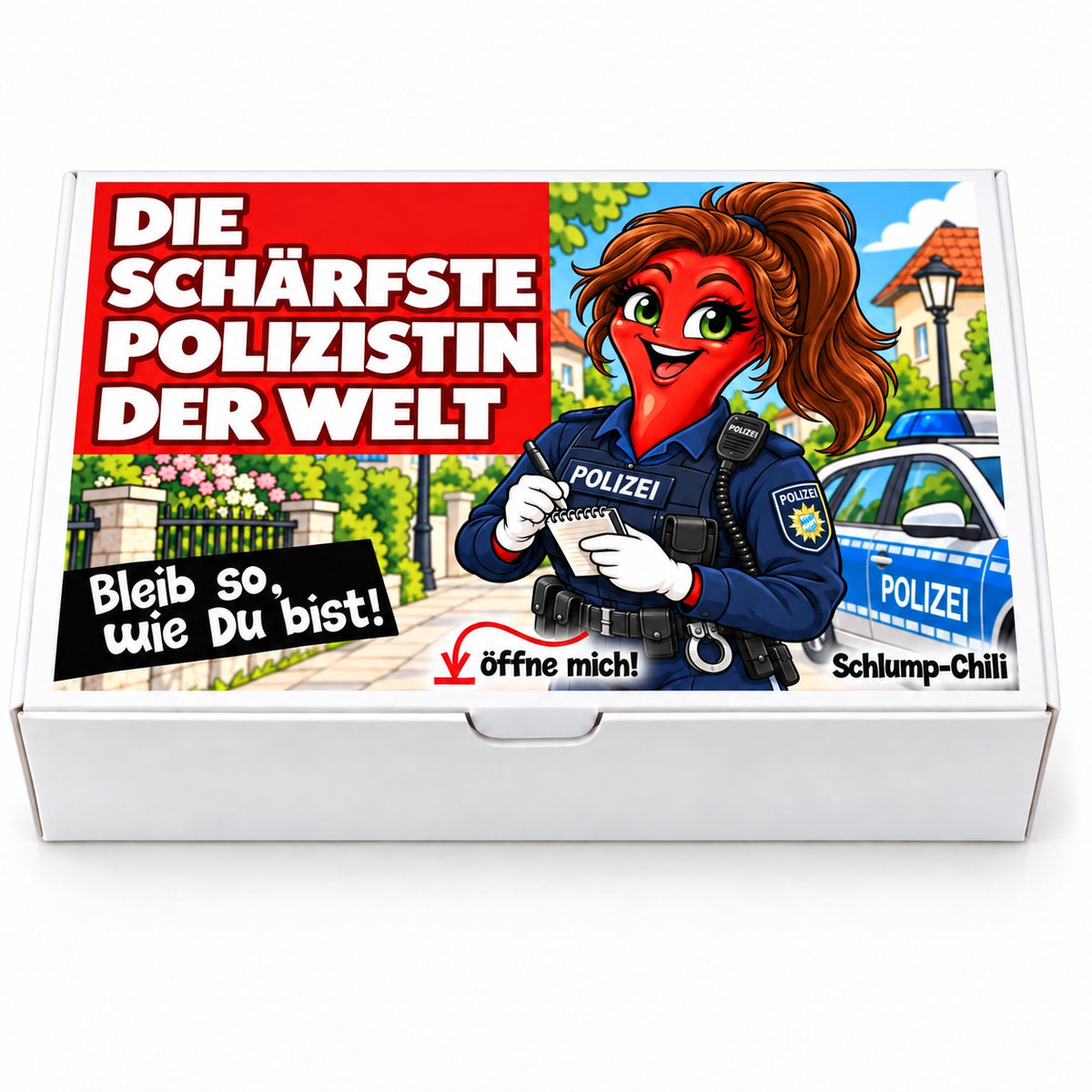Die schärfste Polizistin der Welt – weiße Geschenkbox, Vorderansicht