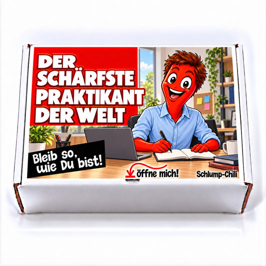 Der schärfste Praktikant der Welt – weiße Geschenkbox, Vorderansicht