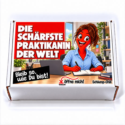 Die schärfste Praktikantin der Welt – weiße Geschenkbox, Vorderansicht