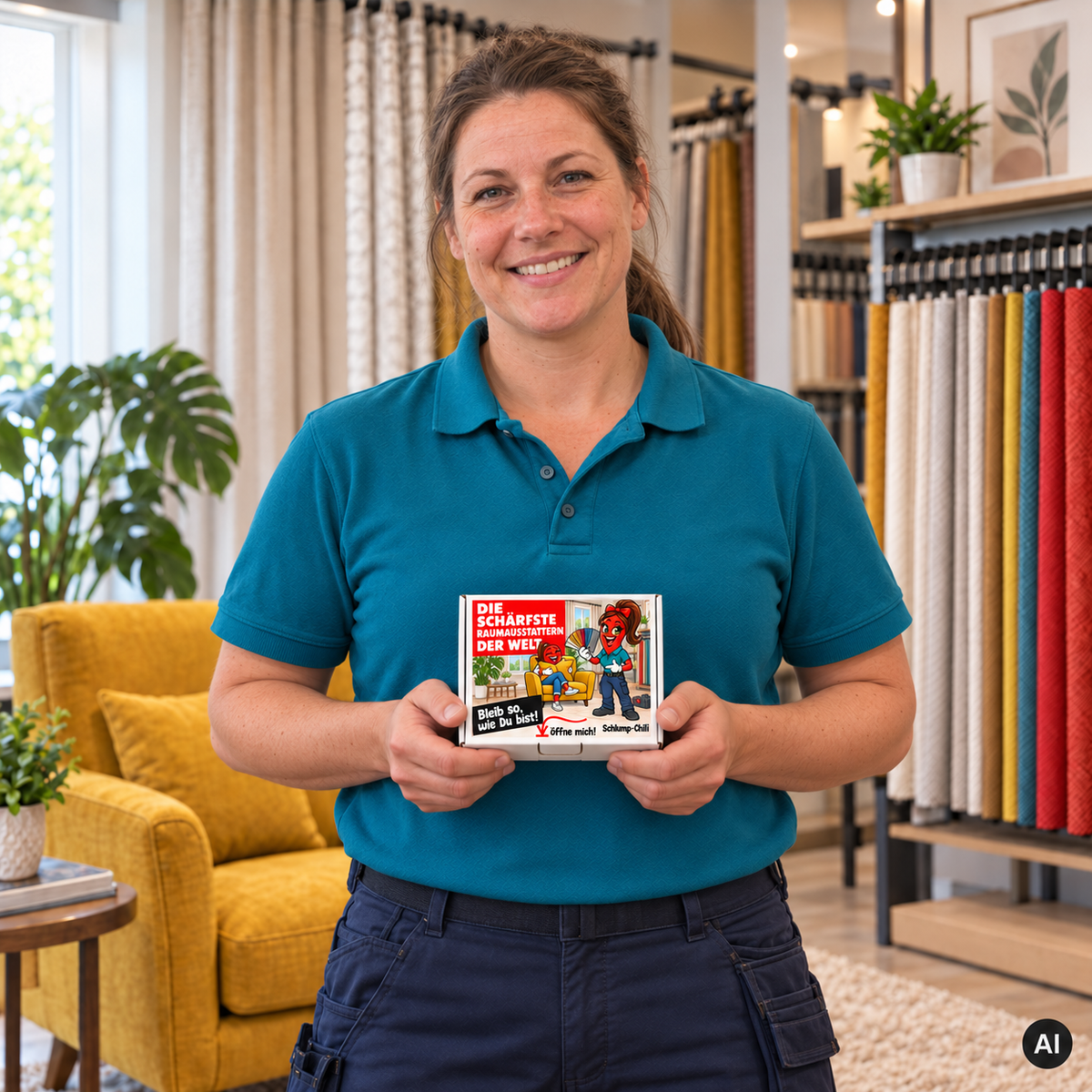 Die schärfste Raumausstatterin der Welt – Lifestyle mit kleiner A6-Geschenkbox, AI