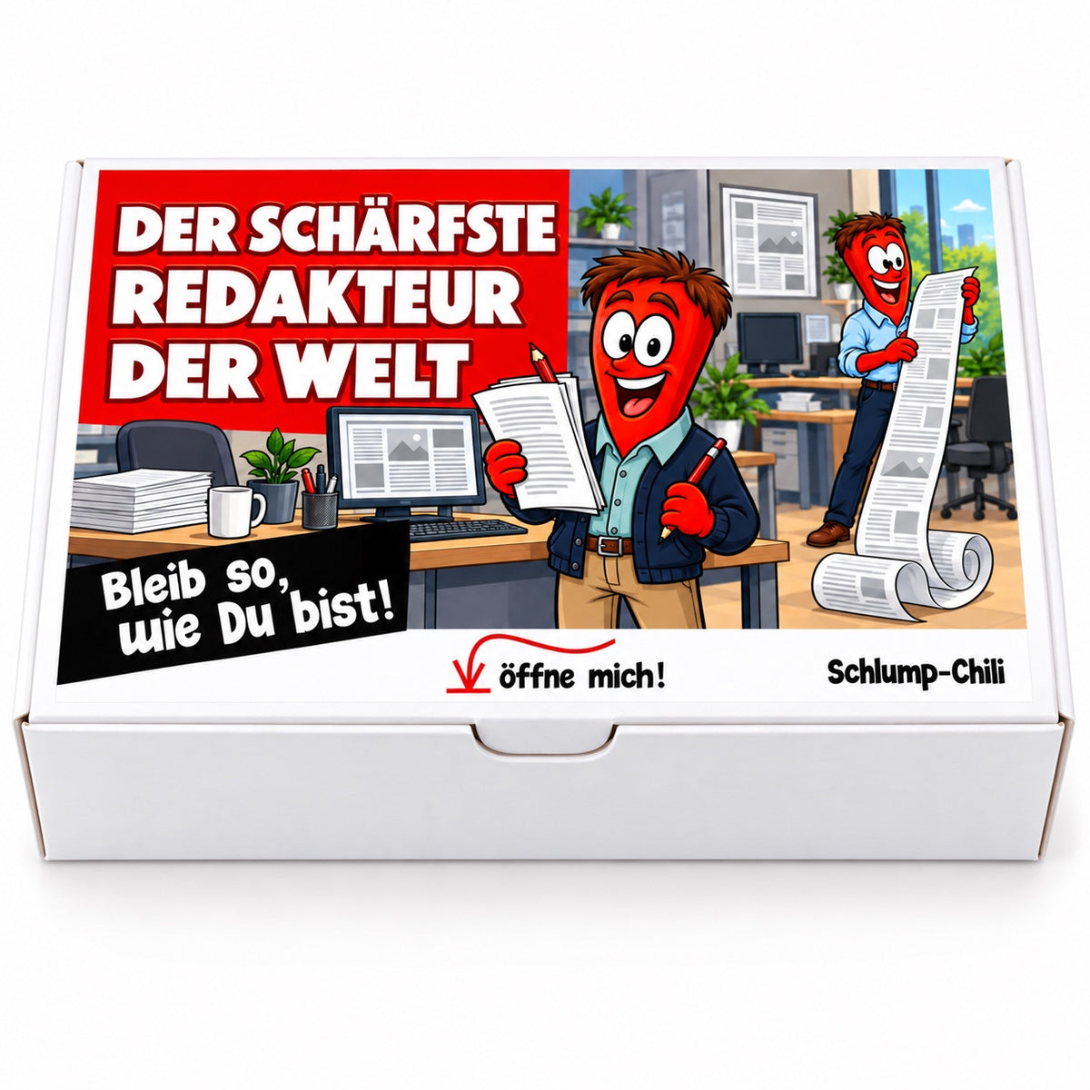 Der schärfste Redakteur der Welt – Geschenkbox Vorderansicht