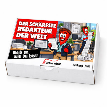 Der schärfste Redakteur der Welt – Geschenkbox Schrägansicht
