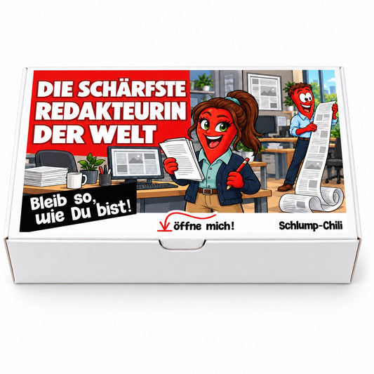 Die schärfste Redakteurin der Welt – Geschenkbox Vorderansicht