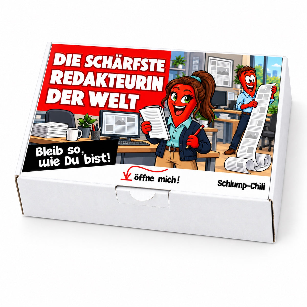 Die schärfste Redakteurin der Welt – Geschenkbox Schrägansicht