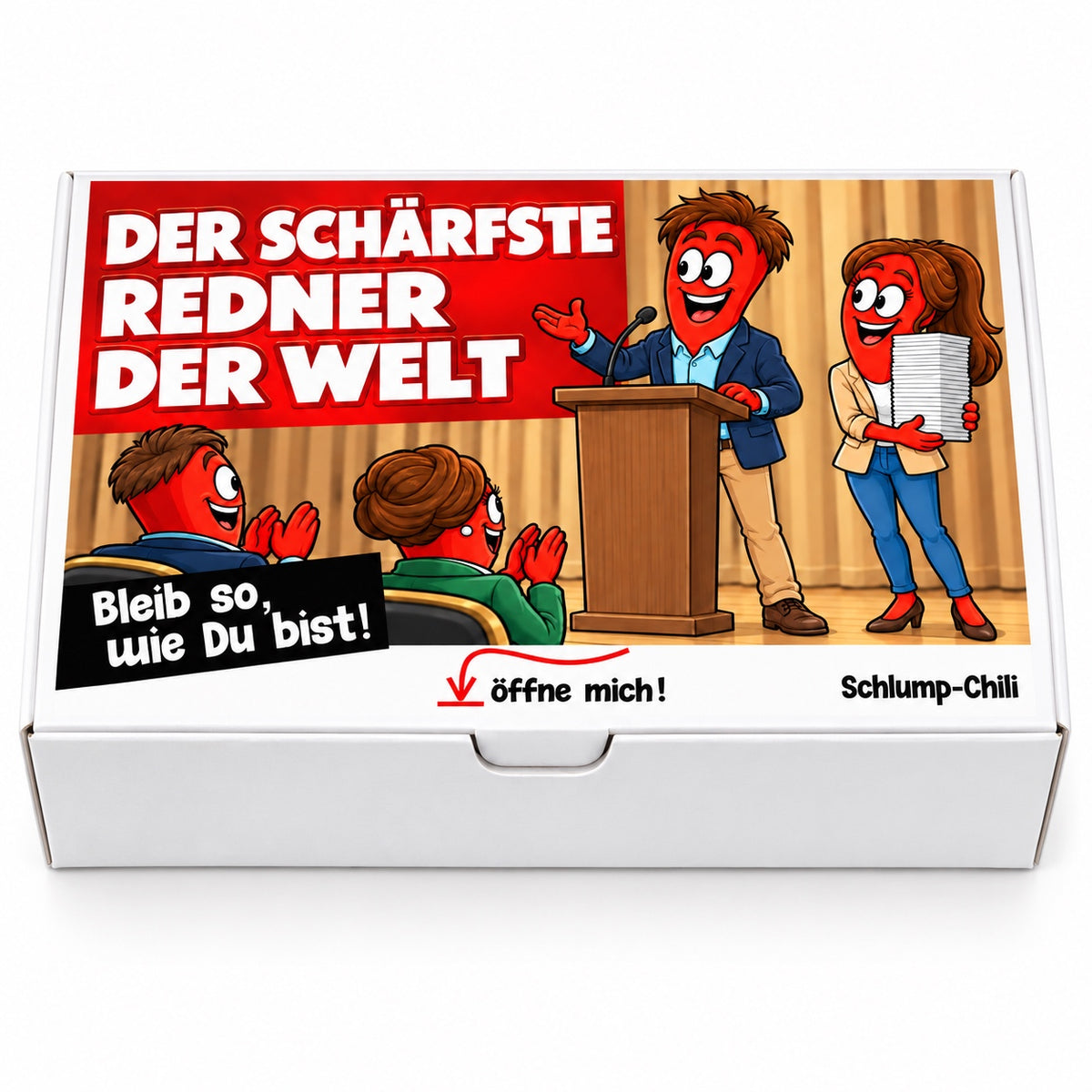 Der schärfste Redner der Welt – Geschenkbox Vorderansicht