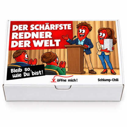 Der schärfste Redner der Welt – Geschenkbox Vorderansicht