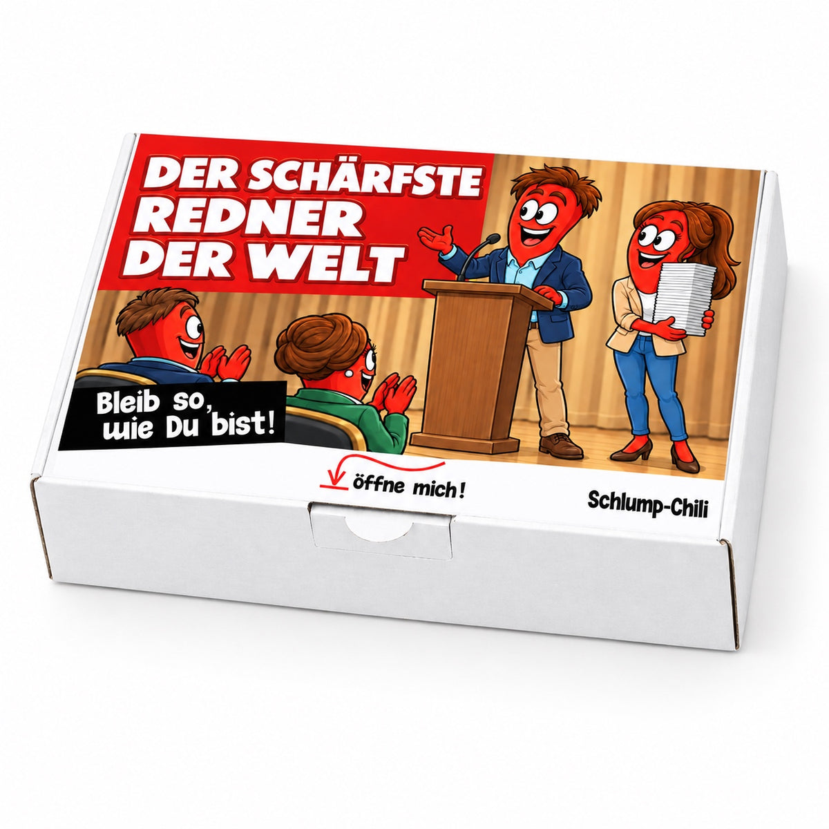 Der schärfste Redner der Welt – Geschenkbox Schrägansicht