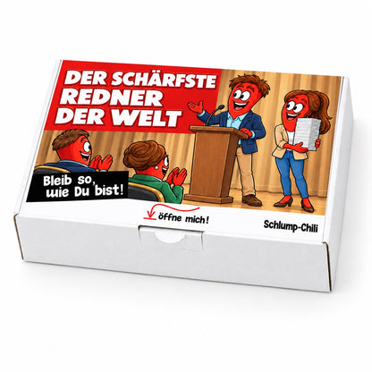 Der schärfste Redner der Welt – Geschenkbox Schrägansicht