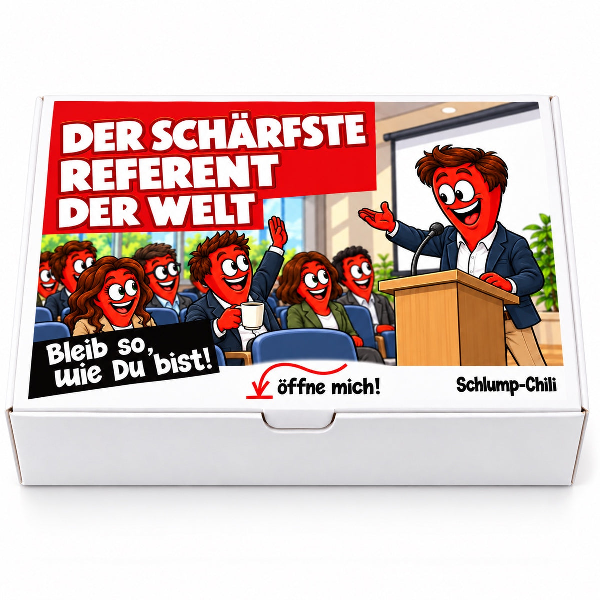 Der schärfste Referent der Welt – Geschenkbox Vorderansicht
