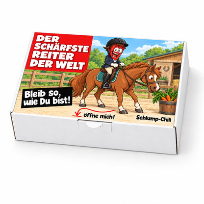 Der schärfste Reiter der Welt – Schrägansicht der Chili-Geschenkbox