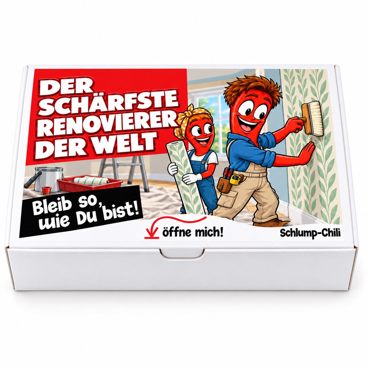 Der schärfste Renovierer der Welt – weiße Geschenkbox, Vorderansicht
