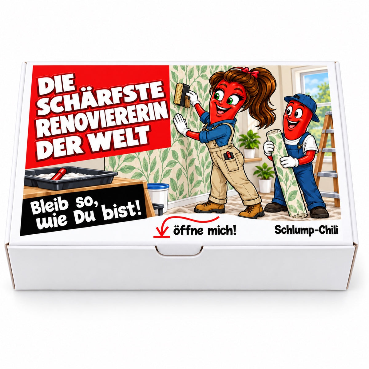 Die schärfste Renoviererin der Welt – weiße Geschenkbox, Vorderansicht