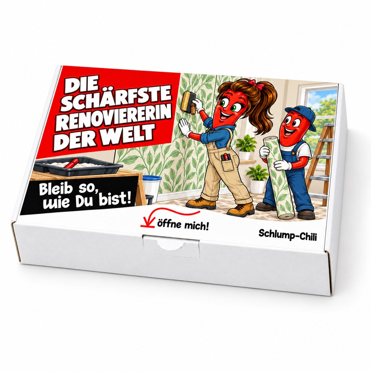 Die schärfste Renoviererin der Welt – weiße Geschenkbox, Schrägansicht