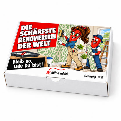 Die schärfste Renoviererin der Welt – weiße Geschenkbox, Schrägansicht