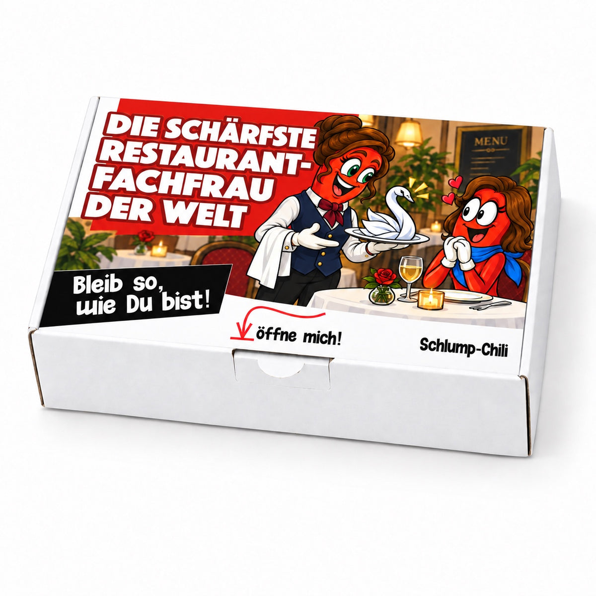 Die schärfste Restaurantfachfrau der Welt – Geschenkbox Schrägansicht