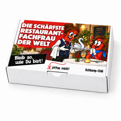 Die schärfste Restaurantfachfrau der Welt – Geschenkbox Schrägansicht