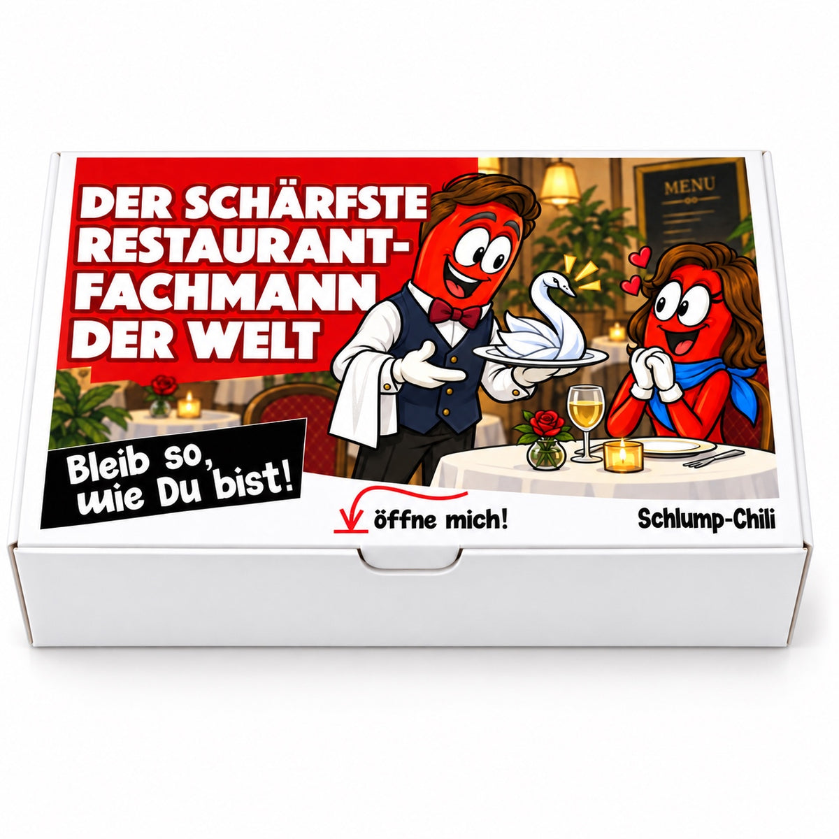 Der schärfste Restaurantfachmann der Welt – Geschenkbox Vorderansicht