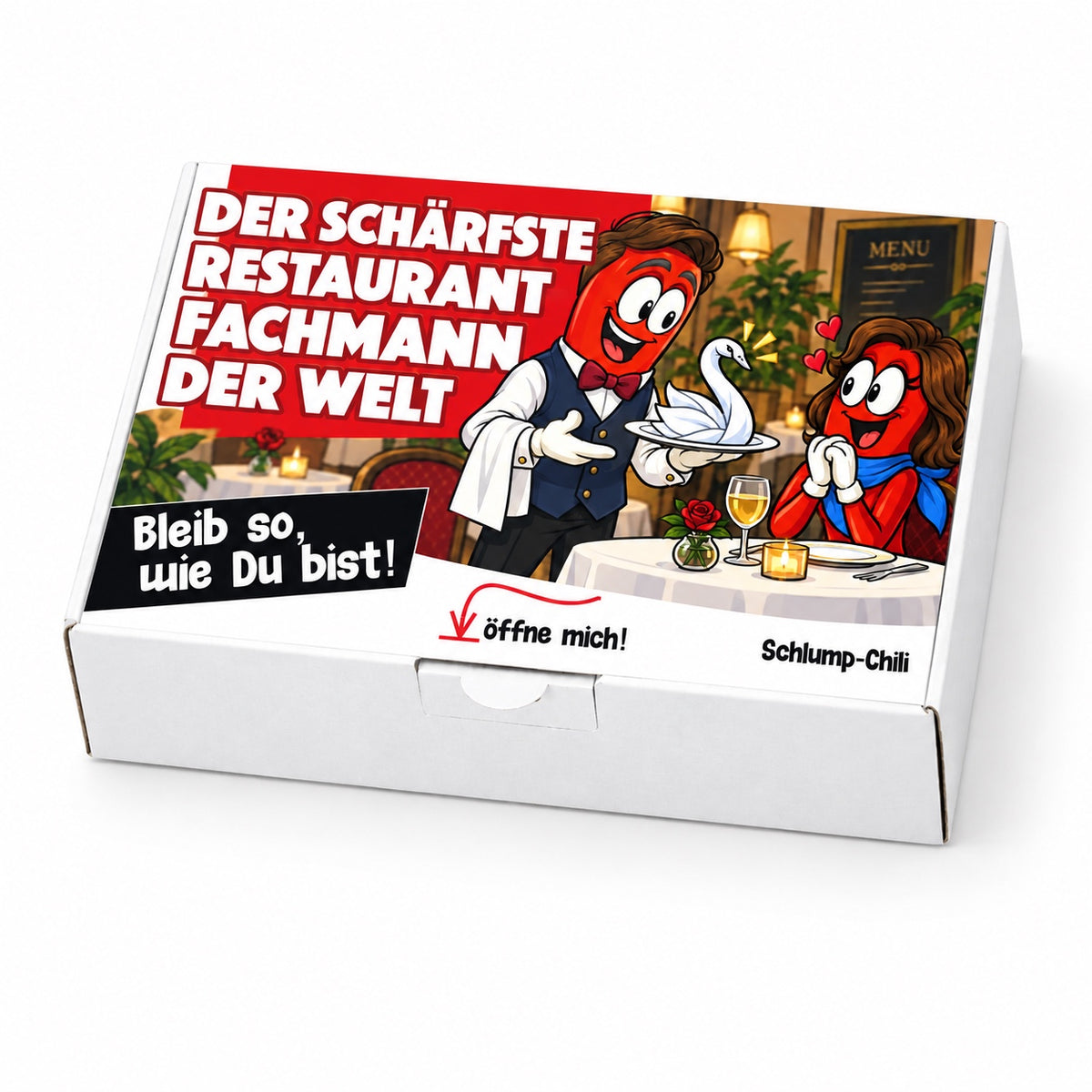 Der schärfste Restaurantfachmann der Welt – Geschenkbox Schrägansicht