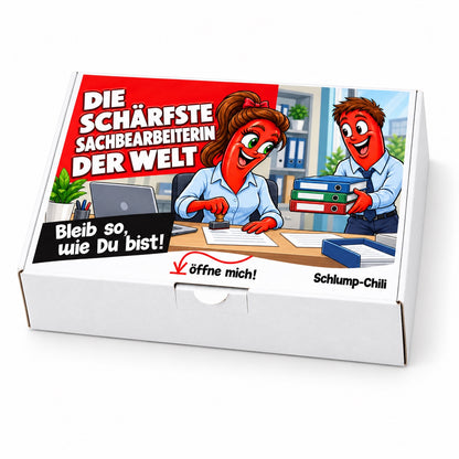 Die schärfste Sachbearbeiterin der Welt – weiße Geschenkbox, Schrägansicht