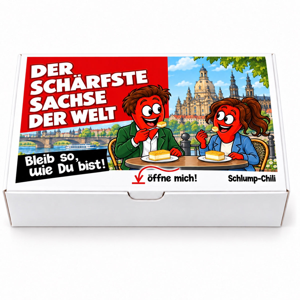 Der schärfste Sachse der Welt – Geschenkbox Vorderansicht