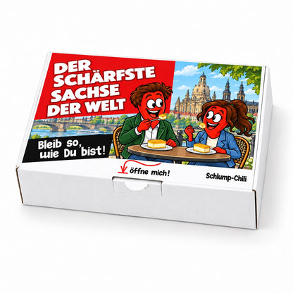 Der schärfste Sachse der Welt – Geschenkbox Schrägansicht