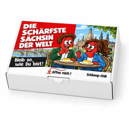Die schärfste Sächsin der Welt – Geschenkbox Schrägansicht