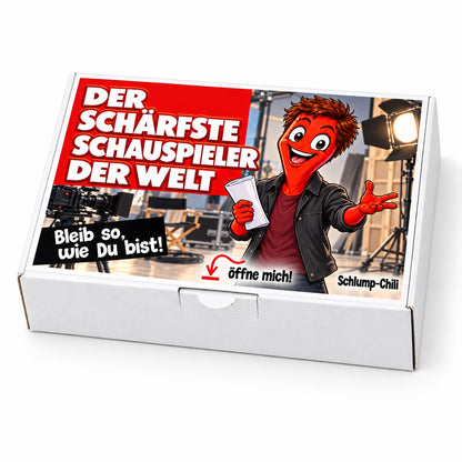 Der schärfste Schauspieler der Welt – weiße Geschenkbox, Schrägansicht