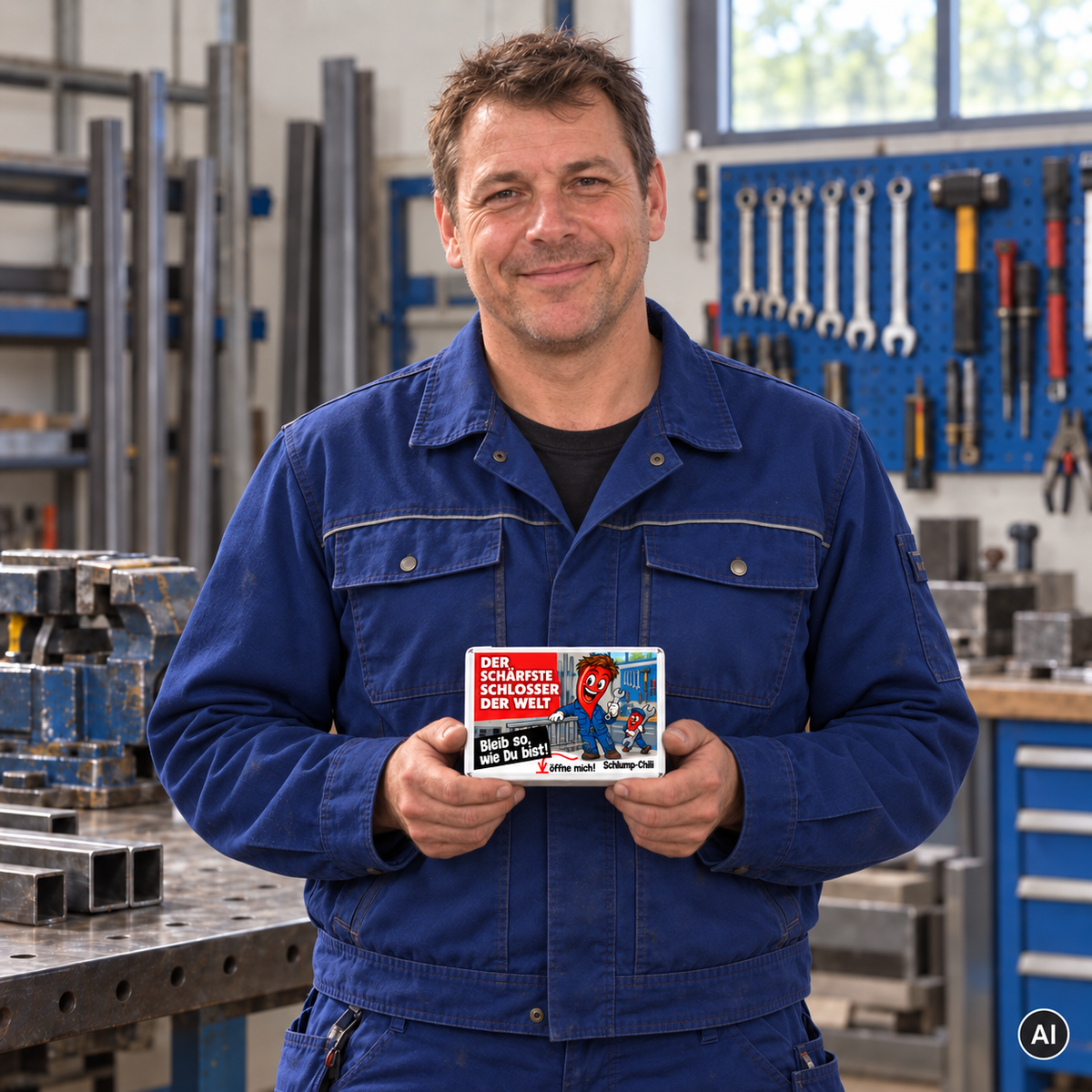 Der schärfste Schlosser der Welt – Lifestyle mit kleiner A6-Geschenkbox, AI