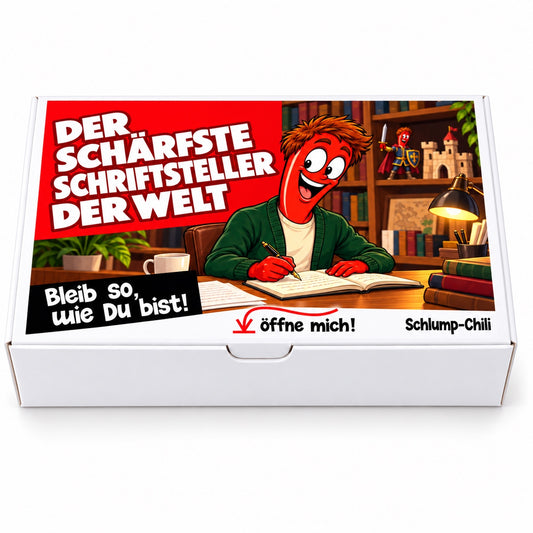 Der schärfste Schriftsteller der Welt – weiße Geschenkbox, Vorderansicht