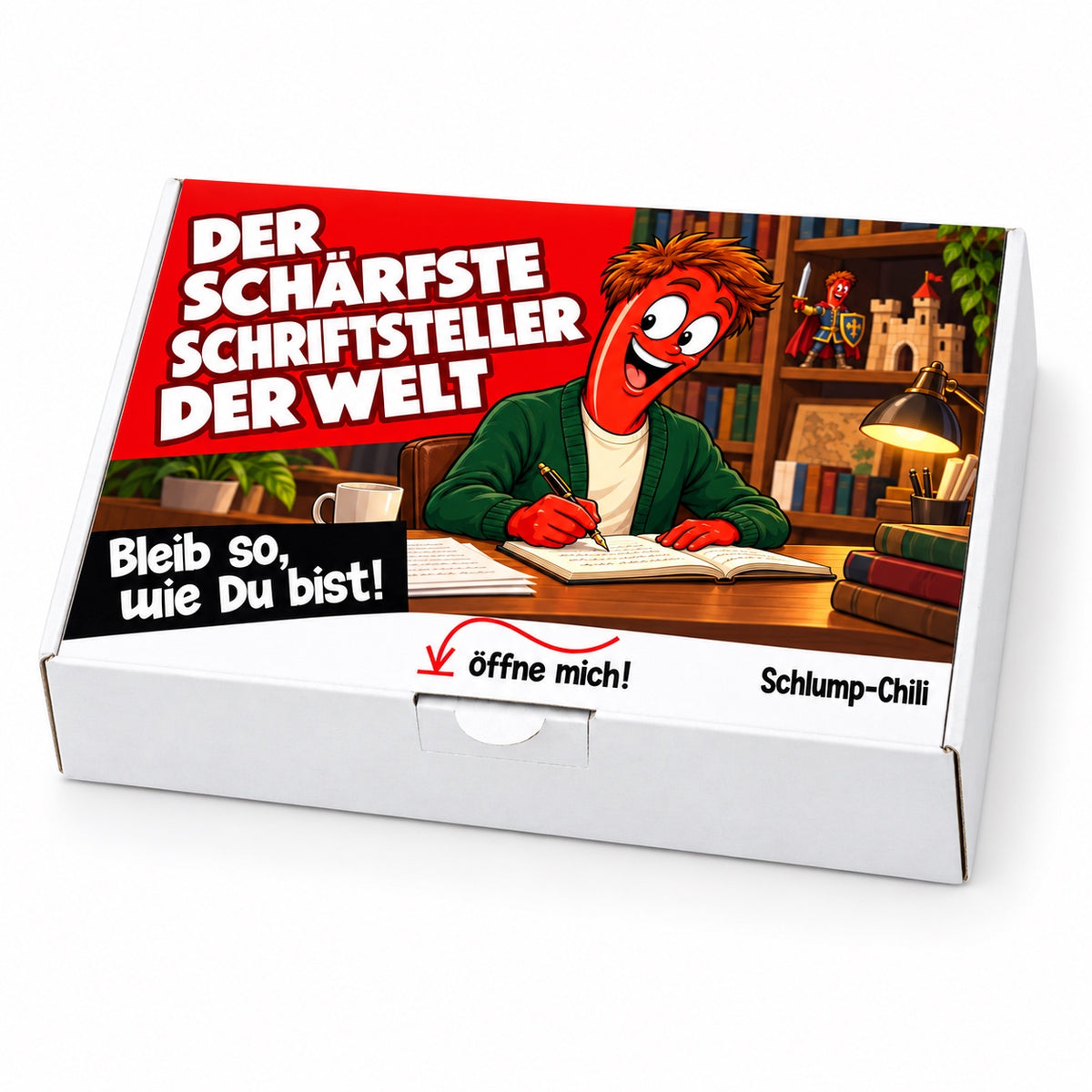 Der schärfste Schriftsteller der Welt – weiße Geschenkbox, Schrägansicht