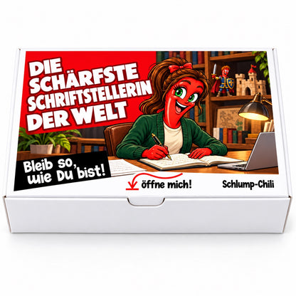 Die schärfste Schriftstellerin der Welt – weiße Geschenkbox, Vorderansicht
