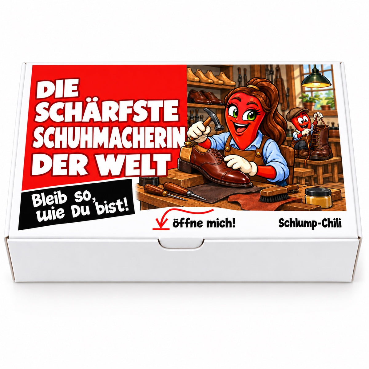 Die schärfste Schuhmacherin der Welt – Geschenkschachtel frontal