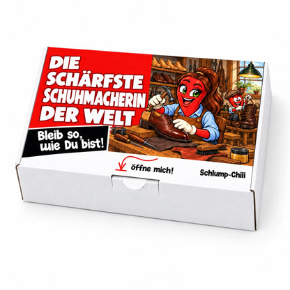 Die schärfste Schuhmacherin der Welt – Geschenkschachtel schräg