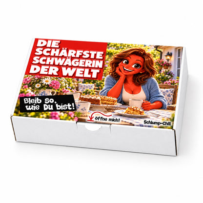Die schärfste Schwägerin der Welt – weiße Geschenkbox, Schrägansicht
