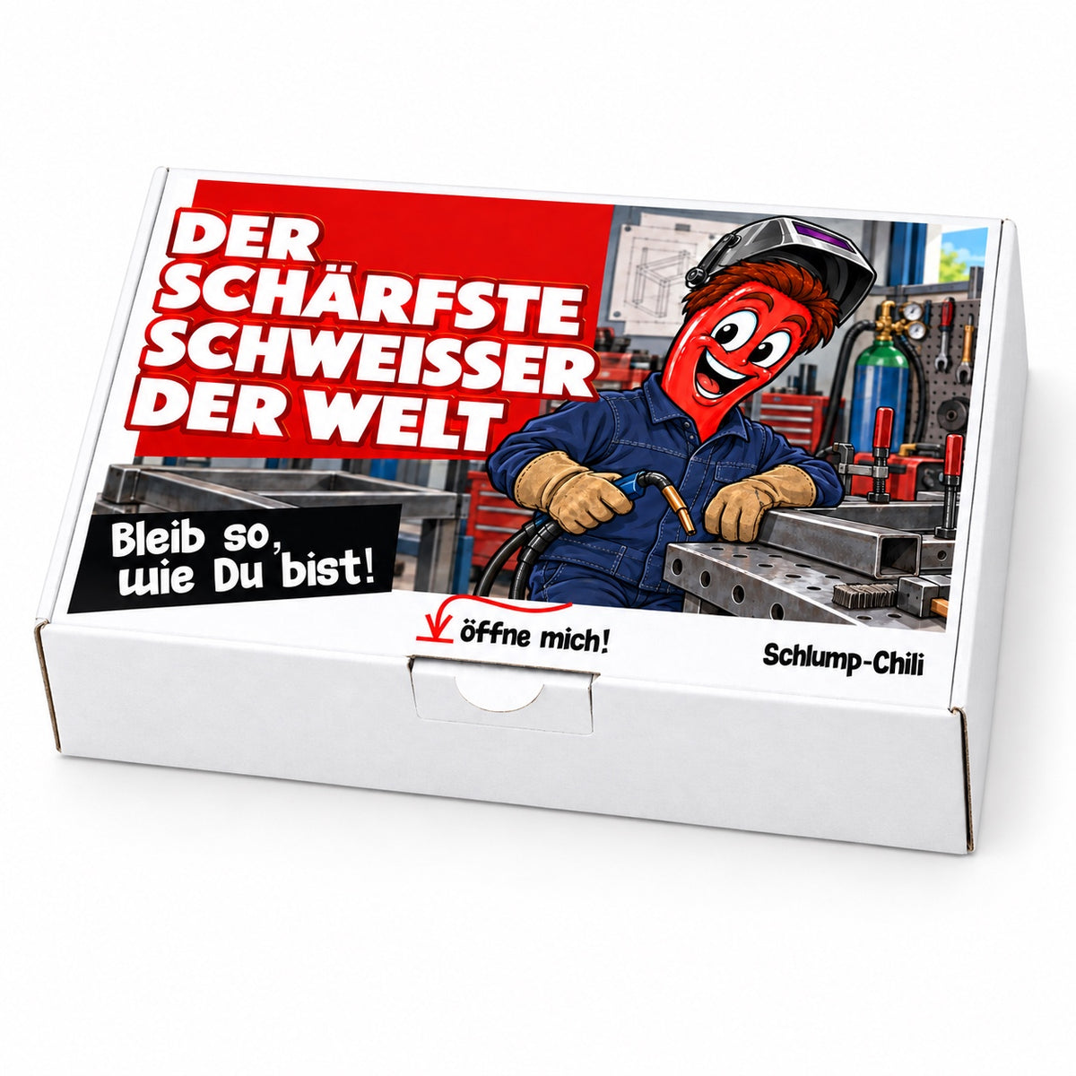 Der schärfste Schweißer der Welt – Geschenkbox Schrägansicht