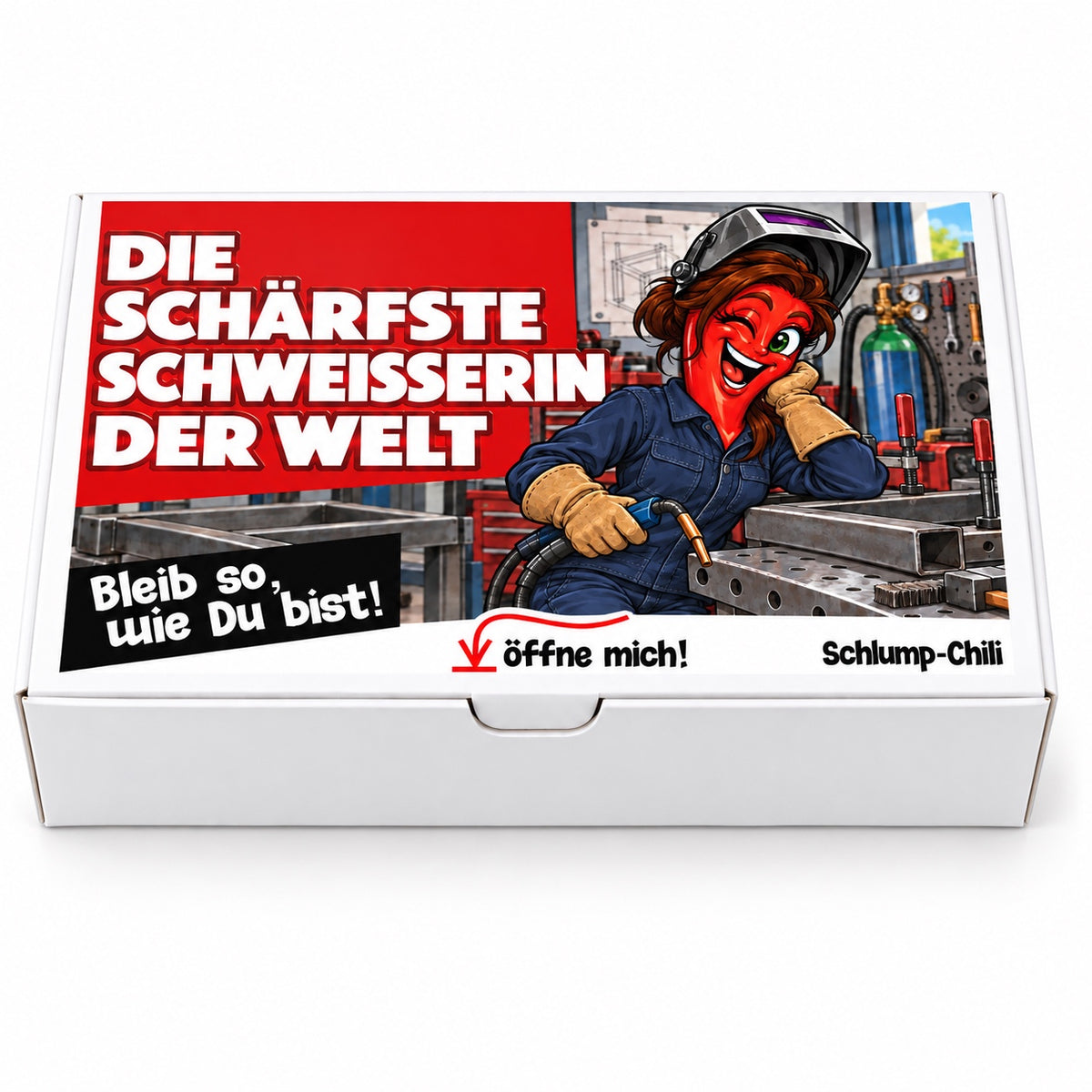 Die schärfste Schweißerin der Welt – Geschenkbox Vorderansicht