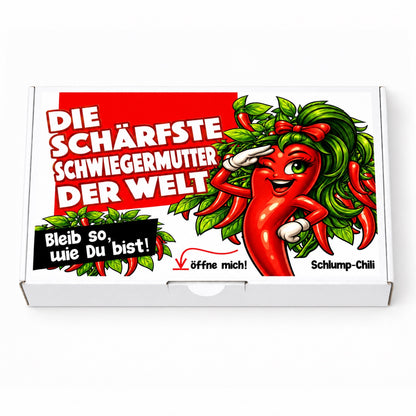 Die schärfste Schwiegermutter der Welt – weiße Geschenkbox, Vorderansicht