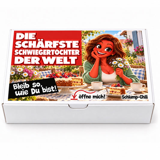 Die schärfste Schwiegertochter der Welt – weiße Geschenkbox, Vorderansicht
