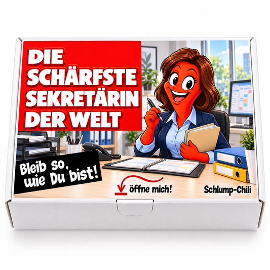 Die schärfste Sekretärin der Welt – weiße Geschenkbox, Vorderansicht
