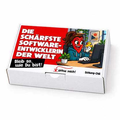 Die schärfste Softwareentwicklerin der Welt – Geschenkschachtel schräg