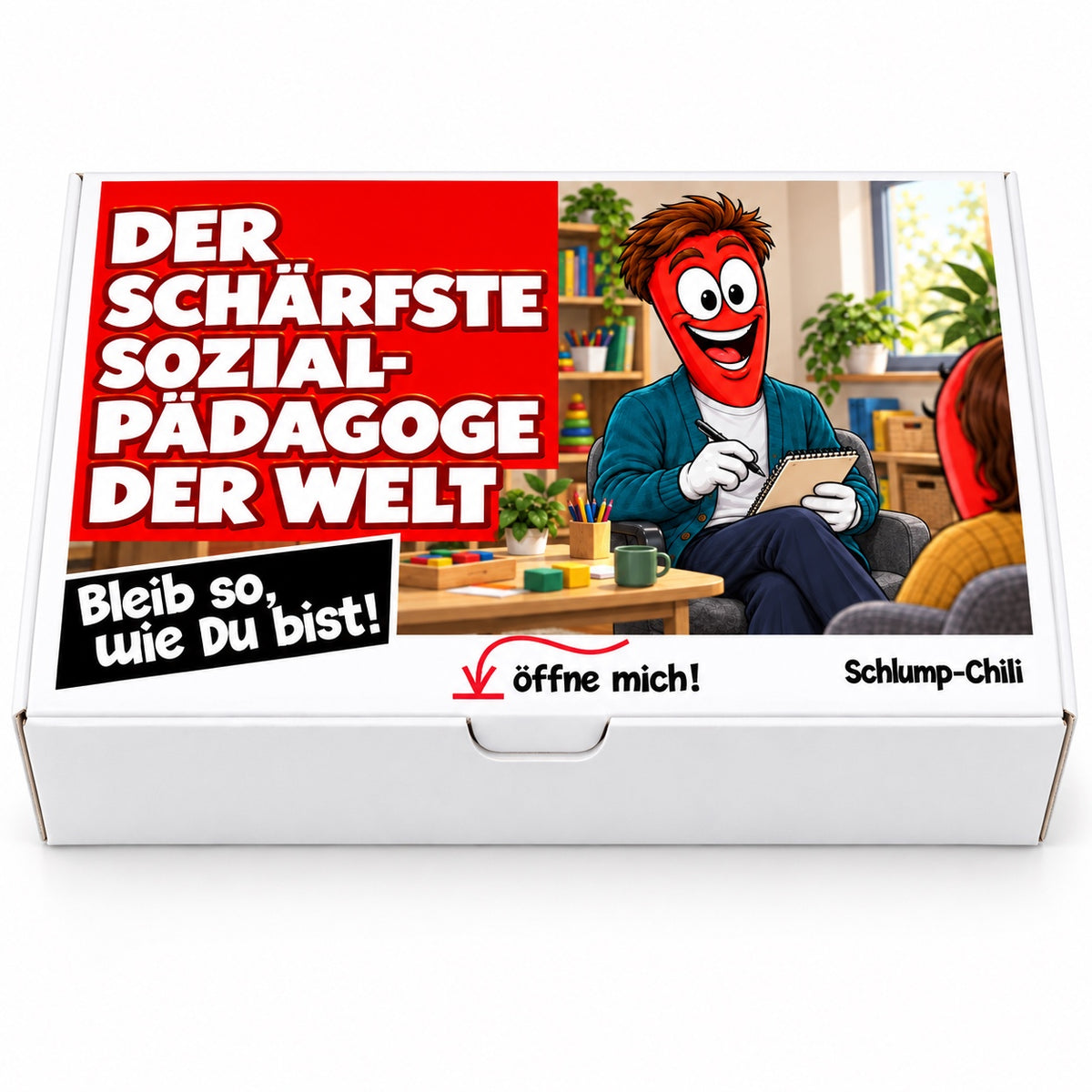 Der schärfste Sozialpädagoge der Welt – Geschenkbox Vorderansicht