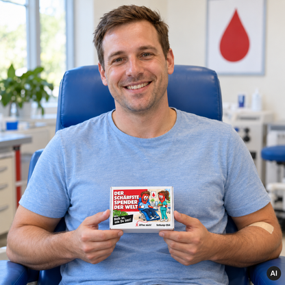 Der schärfste Spender der Welt – Lifestylebild der Chili-Geschenkbox mit Blutspende-Motiv