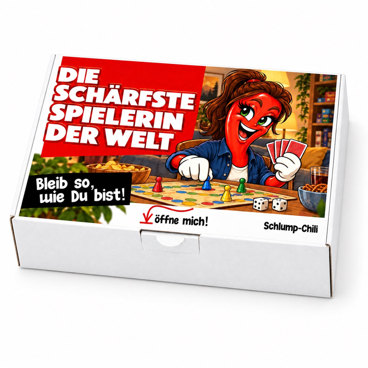 Die schärfste Spielerin der Welt – Geschenkbox Schrägansicht