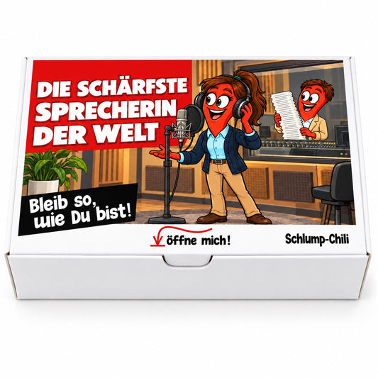 Die schärfste Sprecherin der Welt – Geschenkbox Vorderansicht