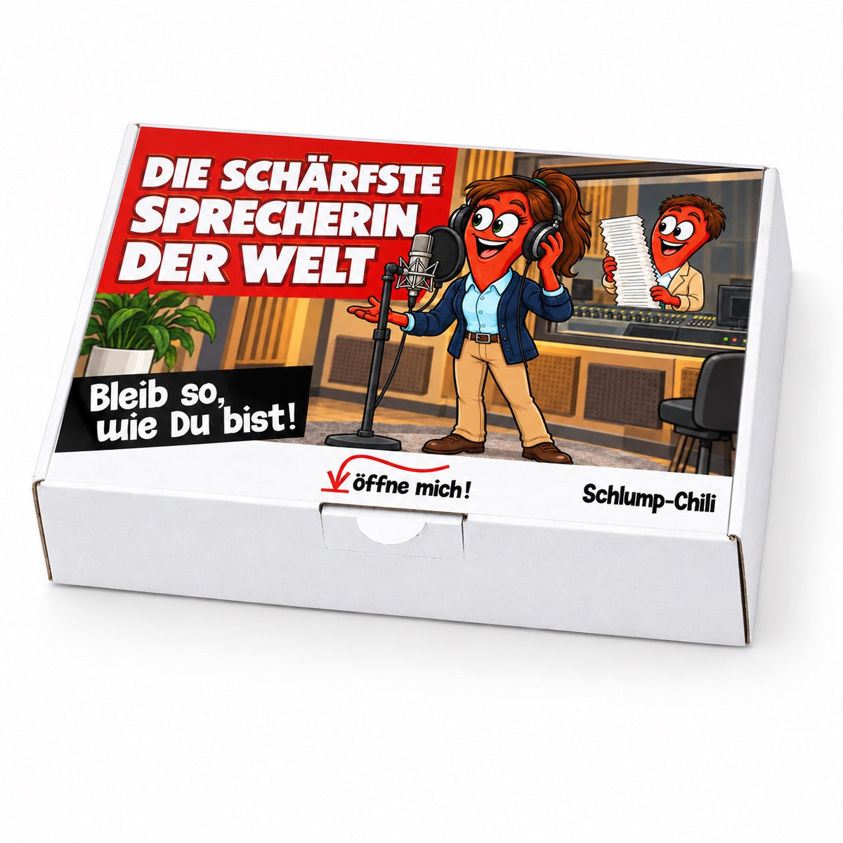 Die schärfste Sprecherin der Welt – Geschenkbox Schrägansicht