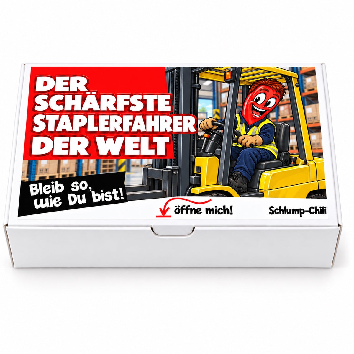 Der schärfste Staplerfahrer der Welt – Geschenkbox Vorderansicht