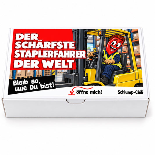 Der schärfste Staplerfahrer der Welt – Geschenkbox Vorderansicht