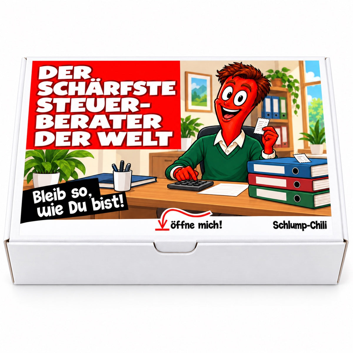 Der schärfste Steuerberater der Welt – Geschenkbox Vorderansicht