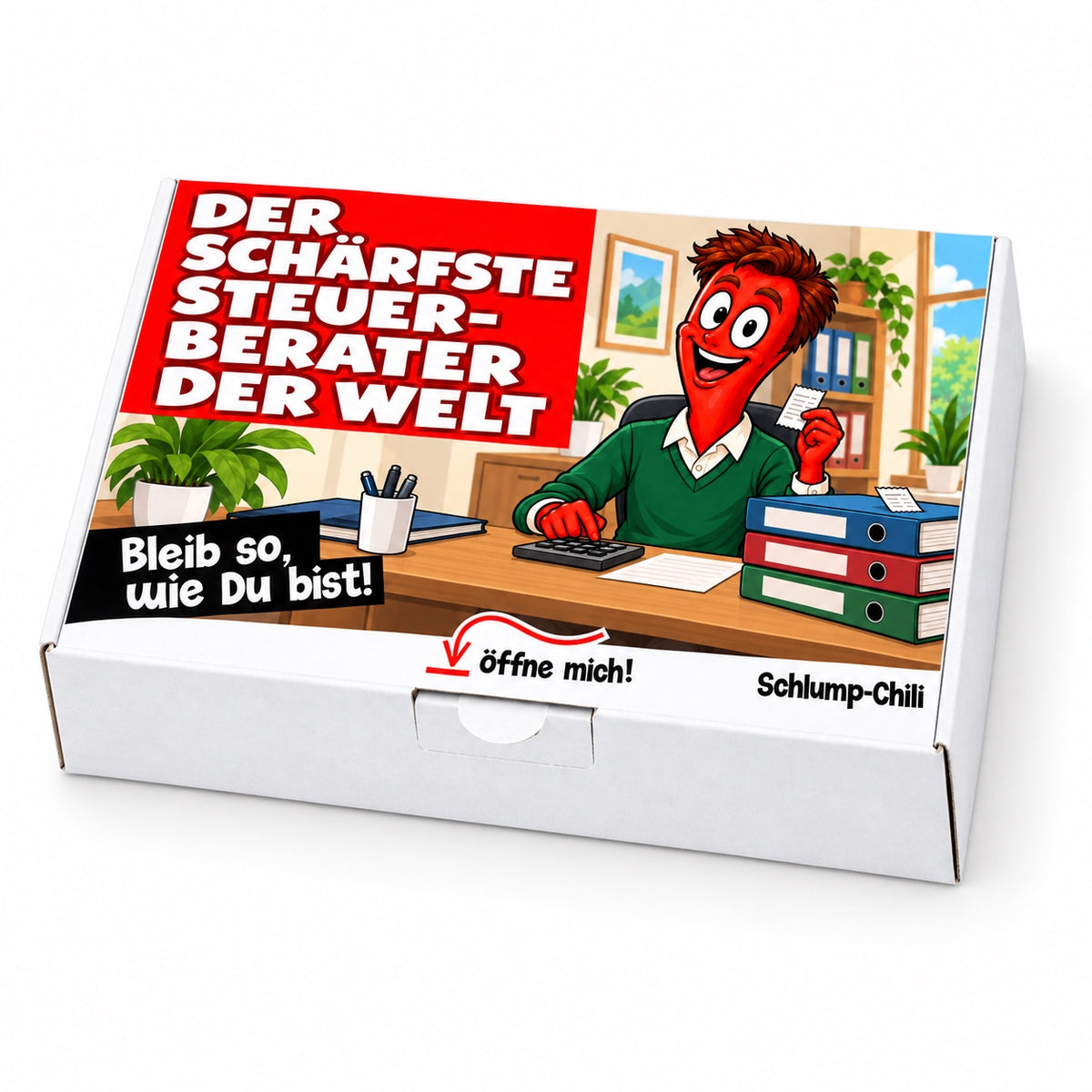 Der schärfste Steuerberater der Welt – Geschenkbox Schrägansicht