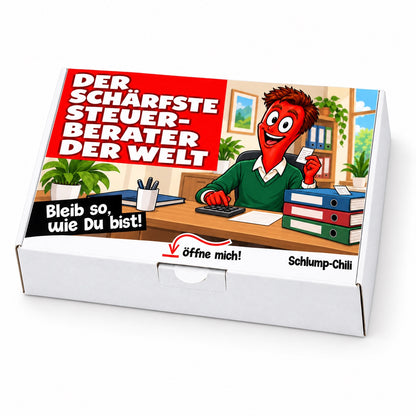 Der schärfste Steuerberater der Welt – Geschenkbox Schrägansicht